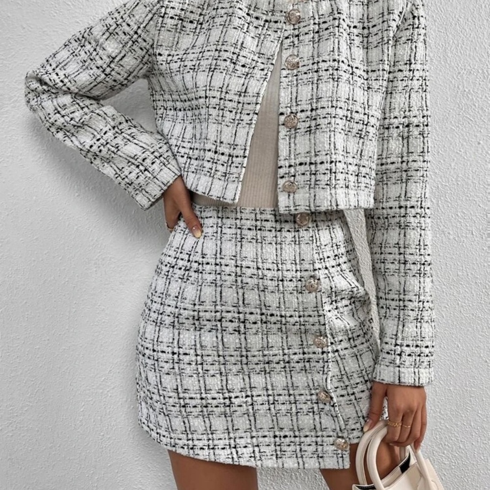Chic Tweed Skirt Suit Set